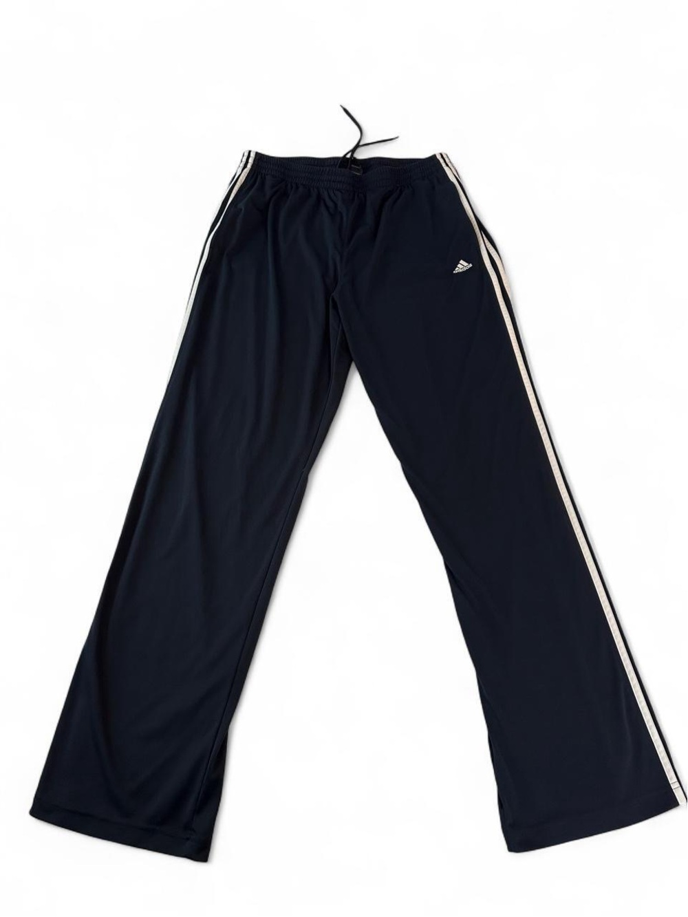 Adidas navy blue track pants with white stripes, size XL